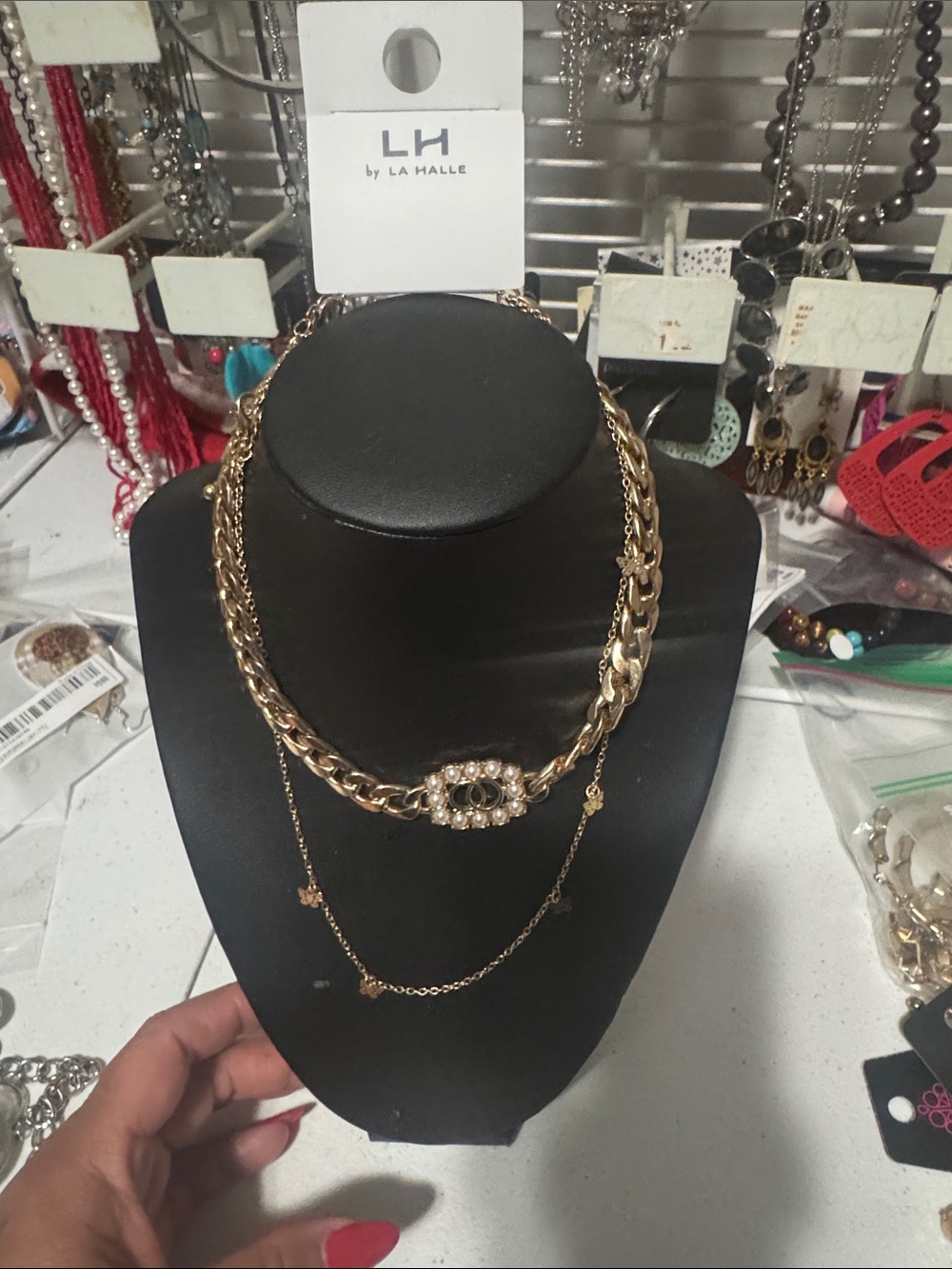 La Halle Gold-Tone Layered Chain Necklace with Crystal Link